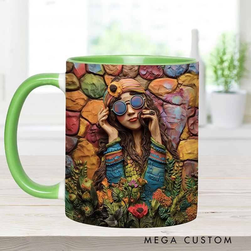 Personalized Hippie Accent Mug Custom Name Hippie Girl Hippie Soul Peace Love Mug for Music Lover Gift