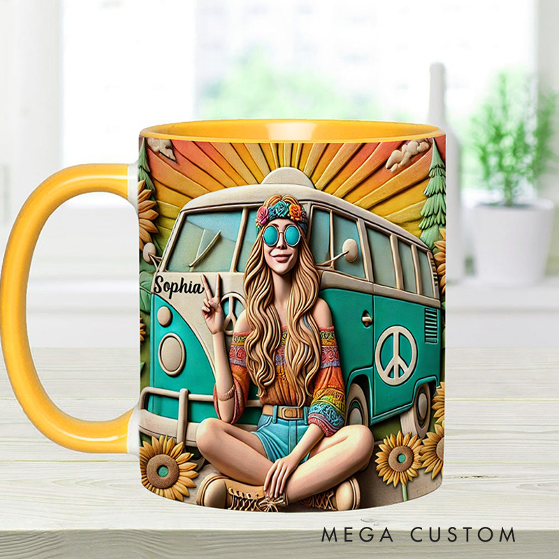 Personalized Hippie Soul Accent Mug Colorful Hippie Car Hippie Coffee Mug Bohemian Coffee Mug