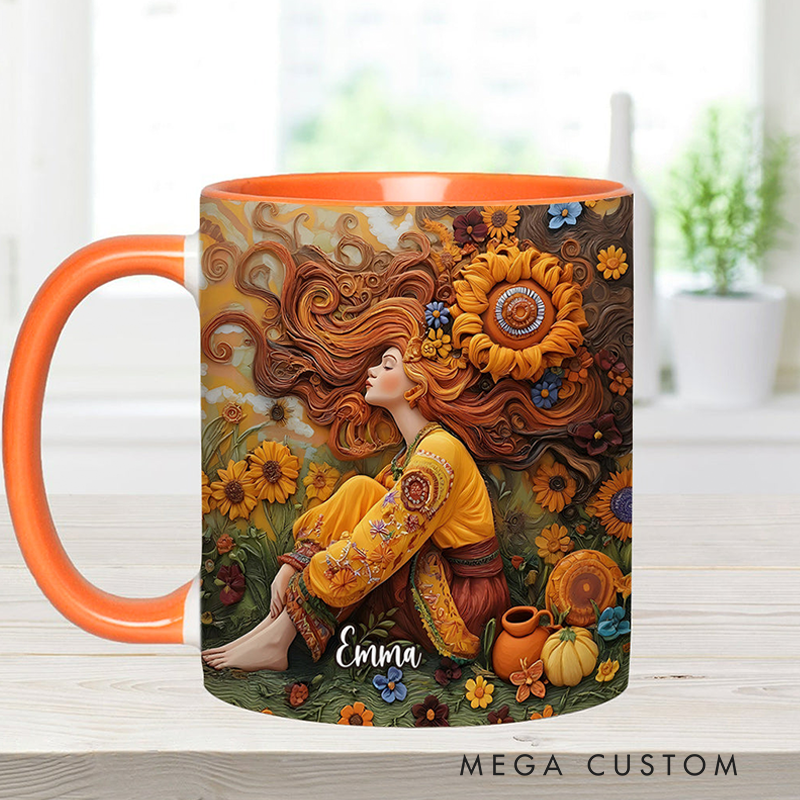 Personalized Hippie Accent Mug Custom Name Hippie Lover Gifts Colorful Hippie Coffee Mug Bohemian Coffee Mug