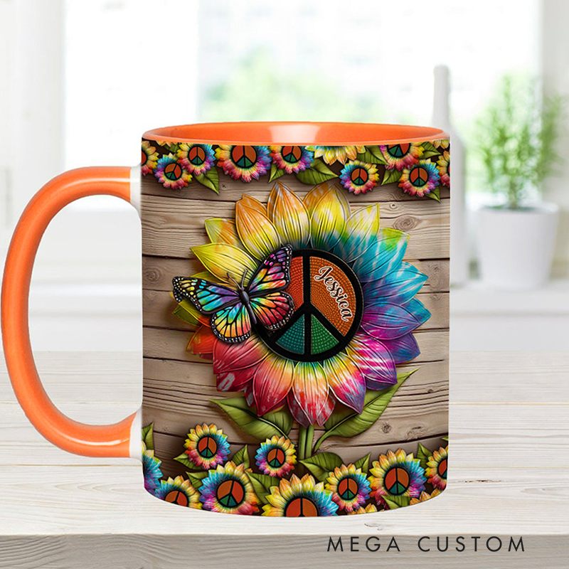 Personalized Hippie Accent Mug Custom Name Hippie Flower Hippie Coffee Mug Bohemian Coffee Mug