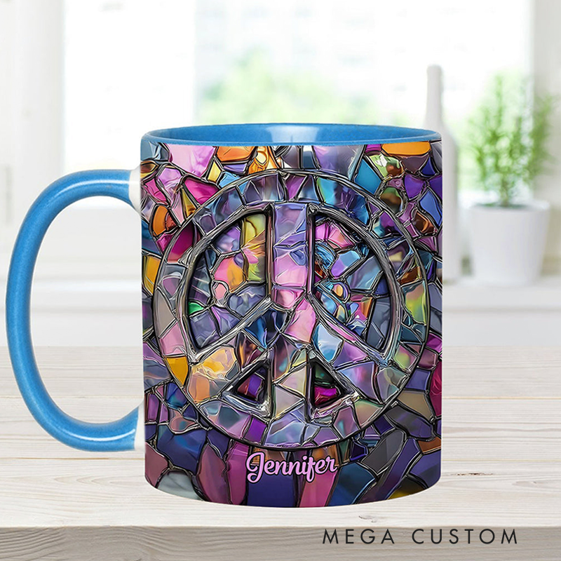 Personalized Hippie Accent Mug Custom Name Hippie Soul Peace Love Mug for Music Lover Gift