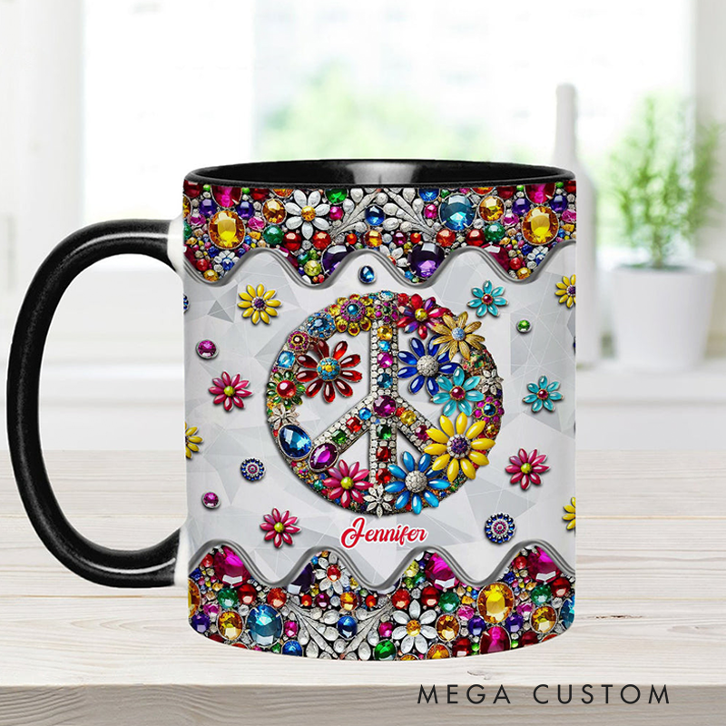Personalized Hippie Accent Mug Custom Name Colorful Hippie Soul Peace Love Mug for Music Lover Gift
