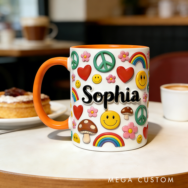Personalized Hippie Accent Mug Custom Name Colorful Hippie for Music Lover Gift