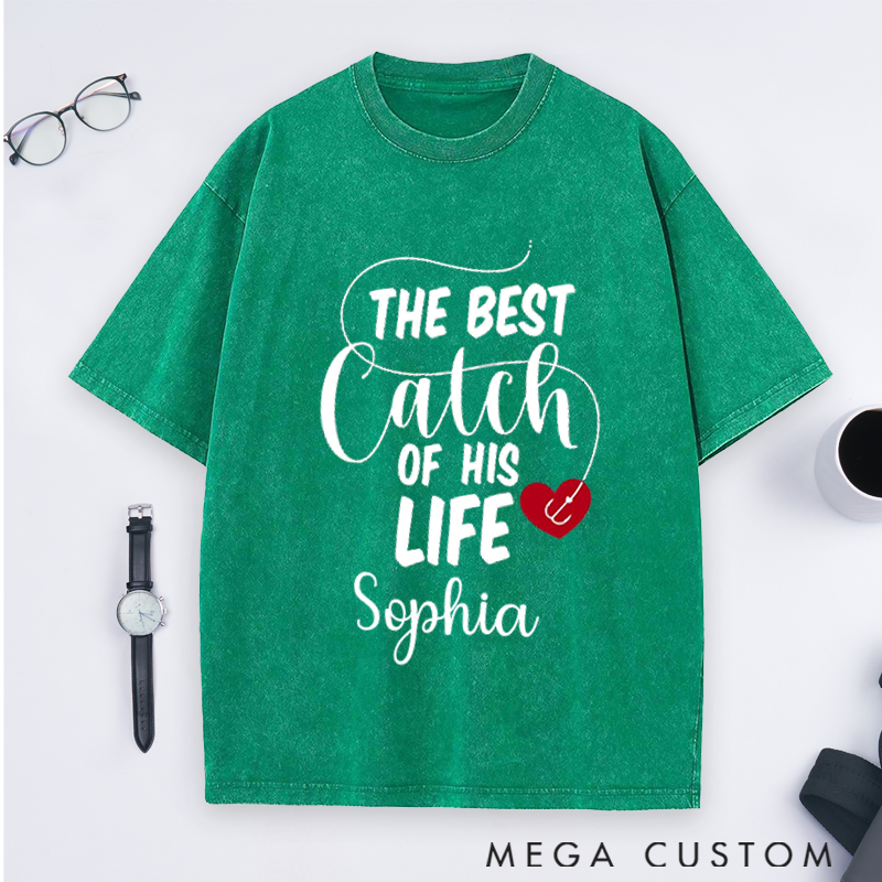 Personalized Couples Fishing T-Shirts Lucky Fisherman and Best Catch Design Custom Name Perfect Gift for Couple Husband Fishing Lovers and Outdoor Adventures