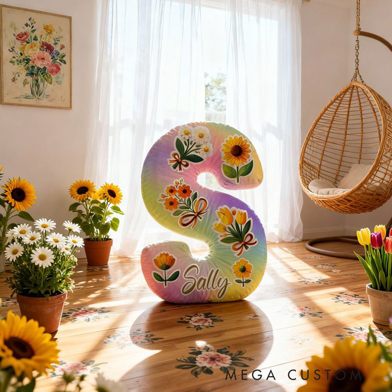 Personalized Initial Pillow Sunflower and Daisy Custom Name Pillow for Girls Gardening Lovers Gift 