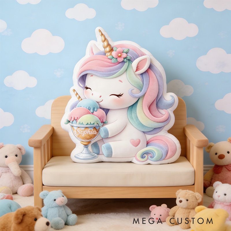 Personalized Ice Cream Alphabet Throw Pillow Graphic 3D Print Dream Horse Pillow with Name for Kids Girl Boy Baker Gifts Loving Room Decor