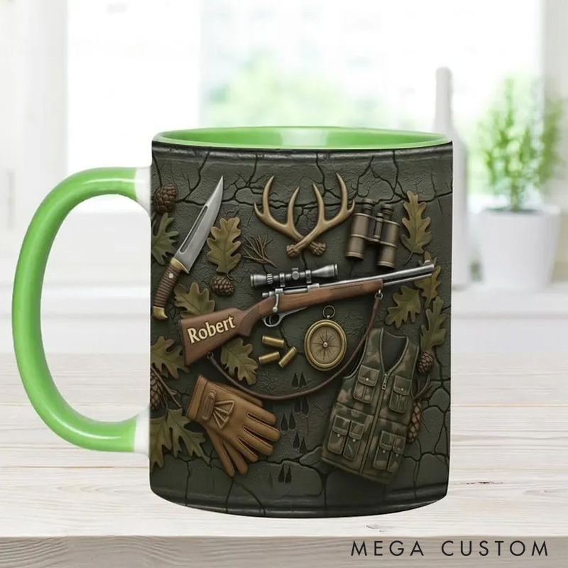 Personalized Hunting Stuff Accent Mug Wild Animal Hunter Cup Deer Buck Hunting Camo Two Tone Coffee Mug Gift for Hunting