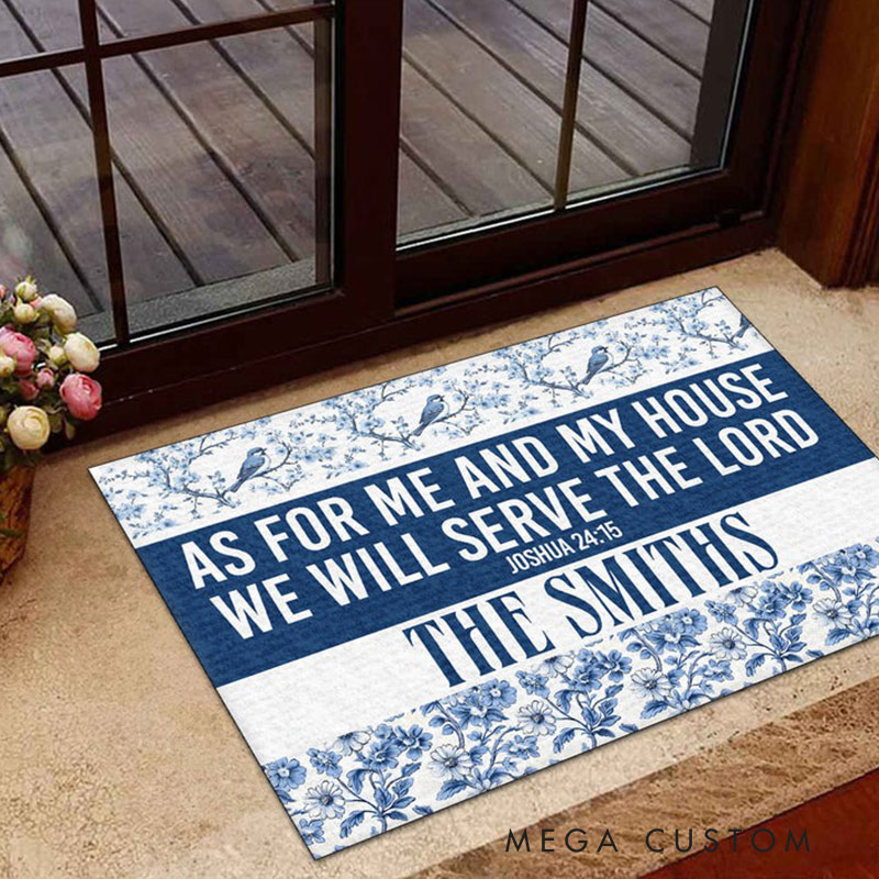 Personalized Welcome Doormat As For Me And My House We Will Serve The Lord Custom Home Mat with Name for Religious Family Housewarming Gift