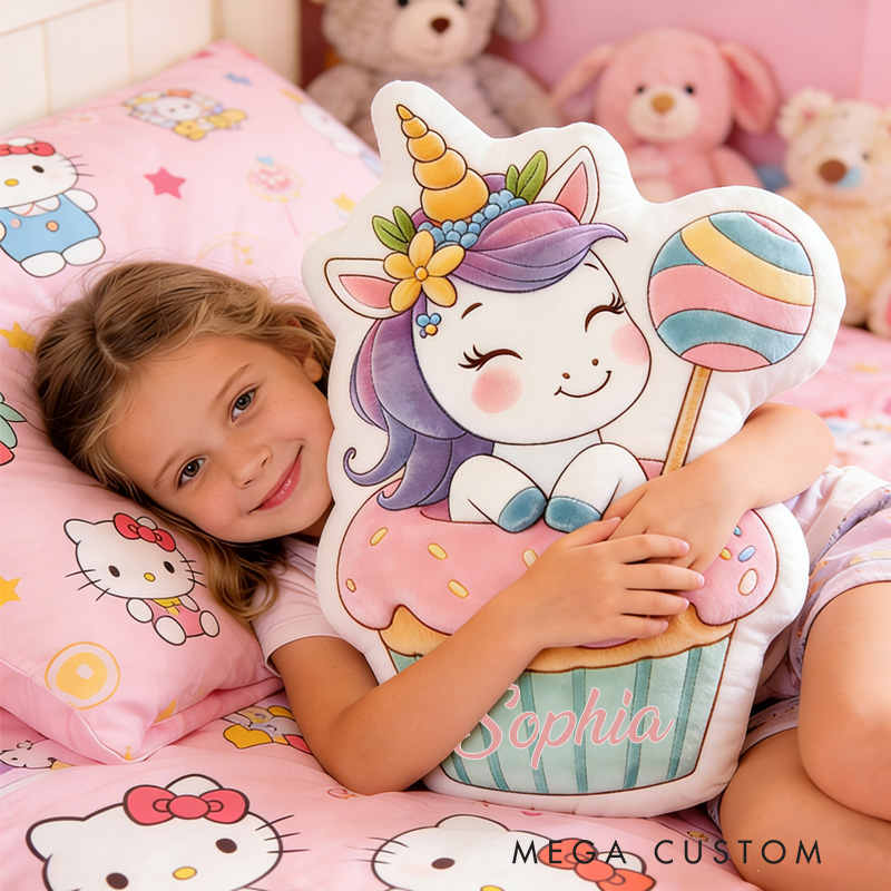Personalized Cupcake Throw Pillow Graphic 3D Print Dream Horse Pillow with Name for Kids Girl Boy Baking Lover Gifts Loving Room Decor