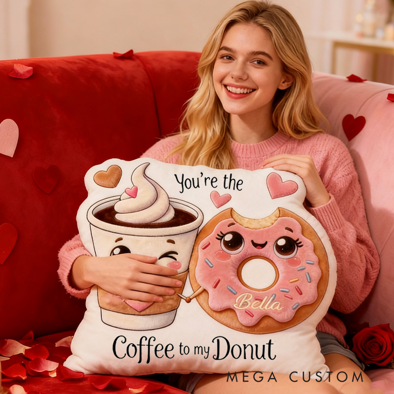 Personalized You are the Coffee to My Donut Throw Pillow Graphic 3D Print Couple Food Pillow with Name for Girlfriend Boyfriend Baking Lover Gifts Valentine's Day Gift