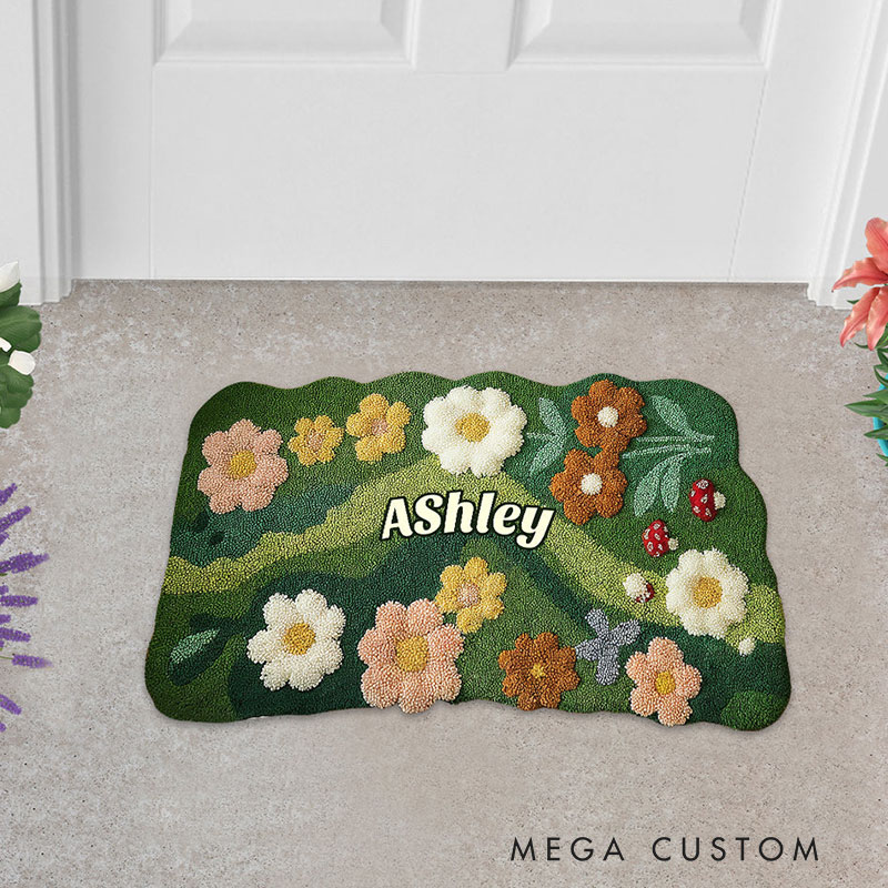 Personalized Name Doormat Custom Gardening Shaped Rug Garden Lover Gift Kids Gift Mother's Day Gift 