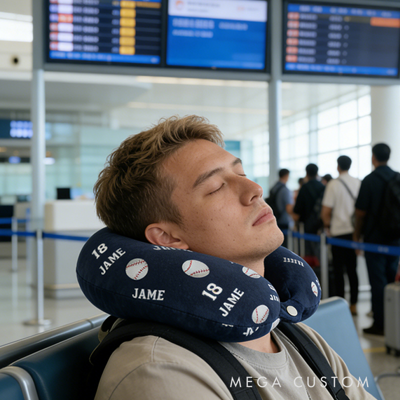 Personalized Baseball U-Shaped Pillow with Name and Jersey Number for Sports Lovers and Travelers