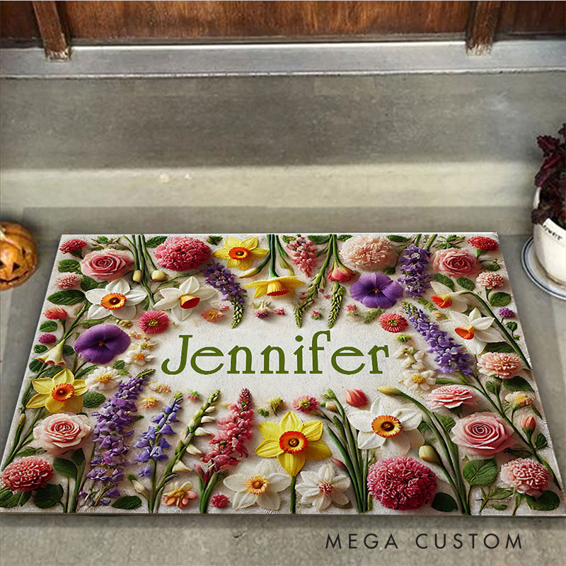 Personalized Gardening Doormat Custom Beautiful Flowers Rug for Garden Lover Kids Gift Mother's Day Gift 