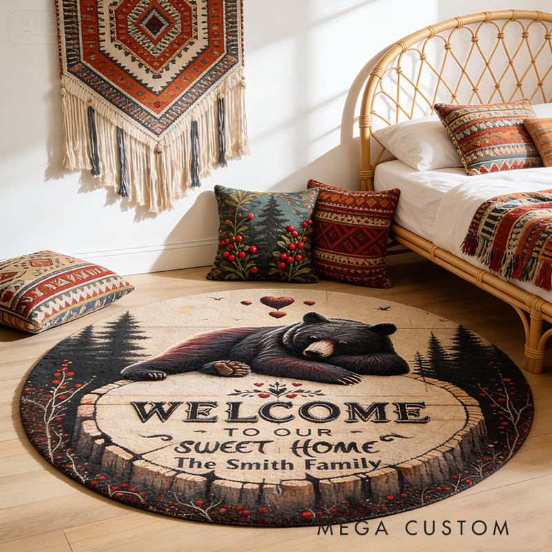 Personalized Welcome To Our Sweet Home Rug Custom Hunting Round Rug with for Family New Home Gifts Housewarming Day Gift