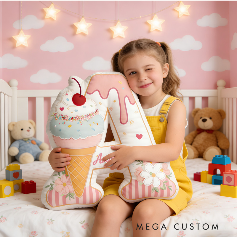 Personalized Donut Alphabet Throw Pillow Graphic 3D Print Cupcake Letter Pillow with Name for Girl Boy Kids Initial Pillow Baking Lover Gifts