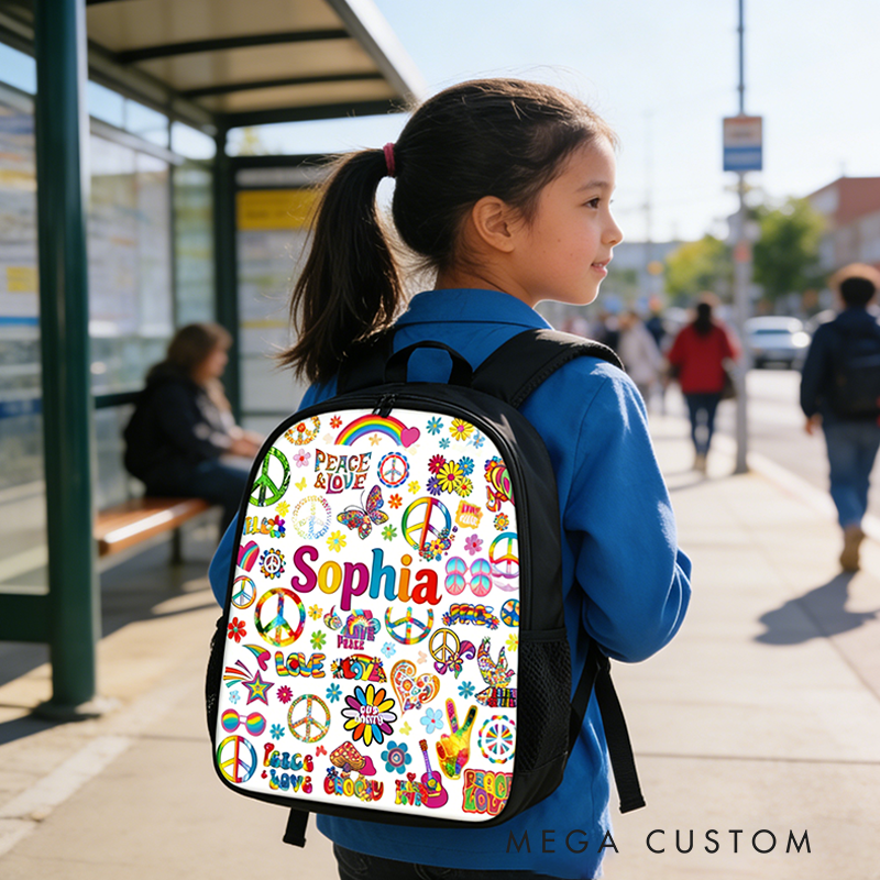 Personalized Hippie Style Backpack Custom Name Gift for Guitar Player and Music Lover
