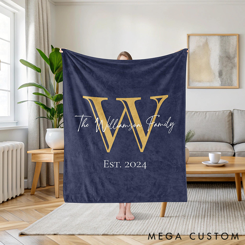 Personalized Monogram Family Name Blanket Custom Initial Throw Blanket
