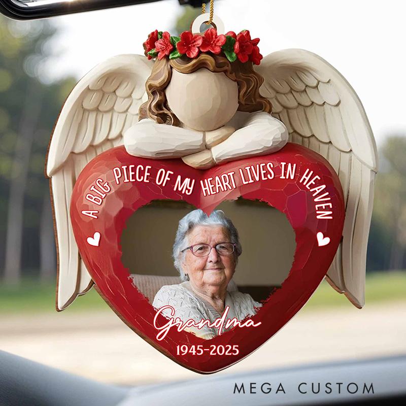 Personalized Wood Ornament A Big Piece Of My Heart Lives In Heaven Angel Heart Ornament Memorial Gift for Family