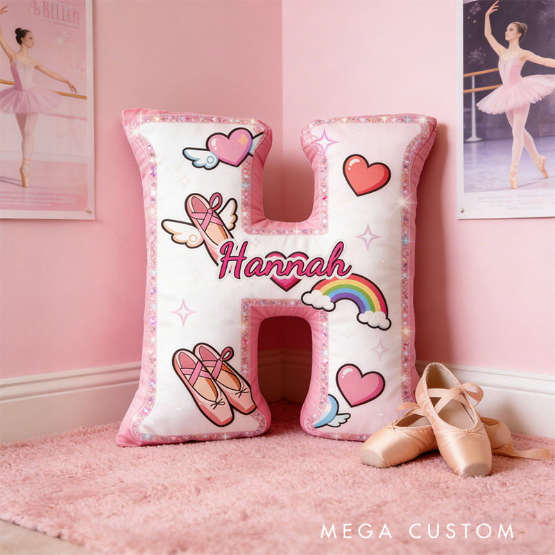 Personalized Graphic 3D Fantacy Rainbow Ballerina Alphabet Shaped Pillow for Dance Lovers Initial Pillow Christmas Gift for Kids