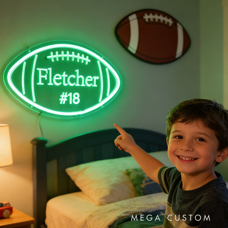 Personalized Football Neon Sign with Custom Name and Jersey Number for Football Fans