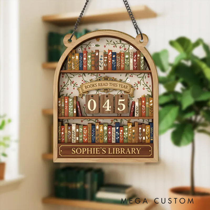 Personalized Vintage Book Tracker Sign Custom Reading Tracker with Name Books Read This Year Counter for Book Lover Christmas Gift Bookish Librarian Gift