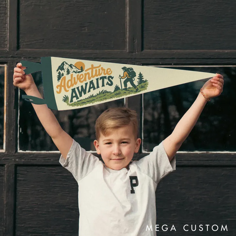 Personalized Adventure Awaits Felt Pennant Natured Theme Wall Decor Hiking Camp Banner Wanderer Sign Outdoor Lover Gift Inspirational Travel Art