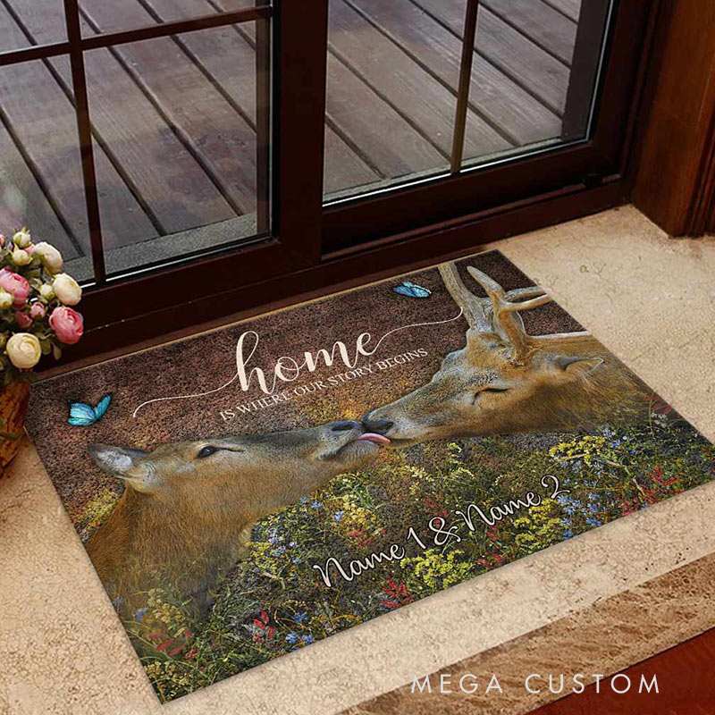 Personalized Couple Hunting Doormat Custom Home Is Where Our Story Begins Mat Housewarming Gift