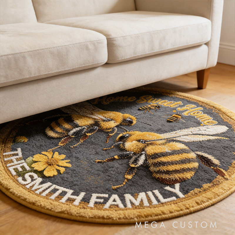Personalized Home Sweet Home Doormat Custom Bee Round Mat for Family Couple Gift Housewarming Gift