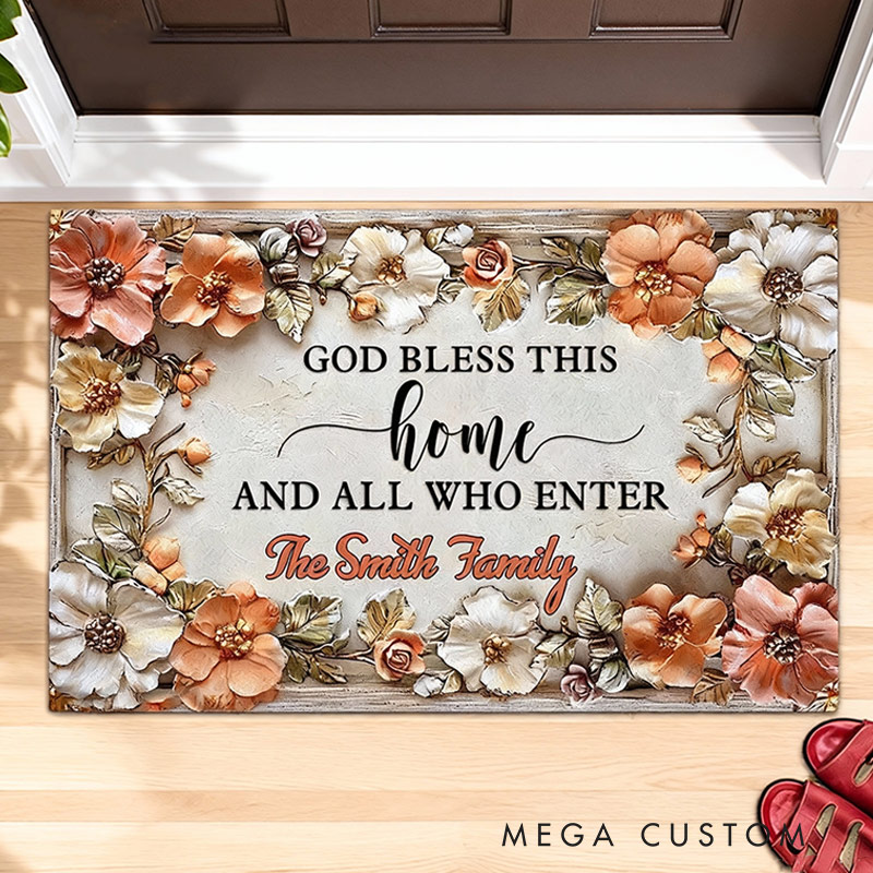 Personalized Welcome Doormat Custom Home Mat with Name for Family Housewarming Gift Bless This Home and All Who Enter