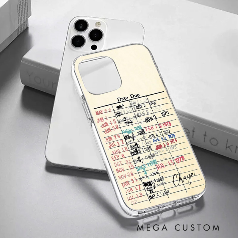 Personalized Retro Library Date Due Card Phone Case Book Lovers Phone Case with Name for Book Lovers Bookworms Readers Bookish