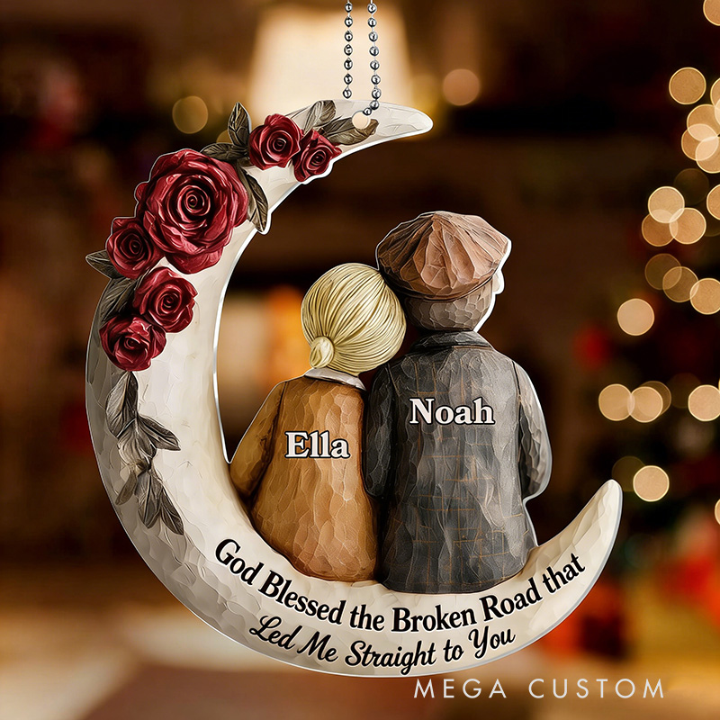 Personalized God Blessed the Broken Road that Led Me Straight to You Acrylic Christmas Couple Ornament with Name and Hair Color Valentine's Day Gift