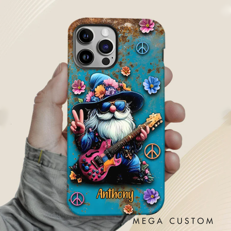 Personalized Hippie Gnome and Guitar Hipper Phone Case Custom Name Hippie Theme and Flower Case