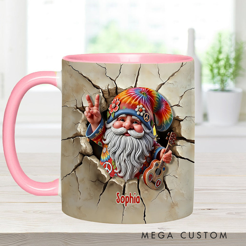 Personalized Hippie Gnome and Guitar Accent Mug and 3D Christmas Gift for Her