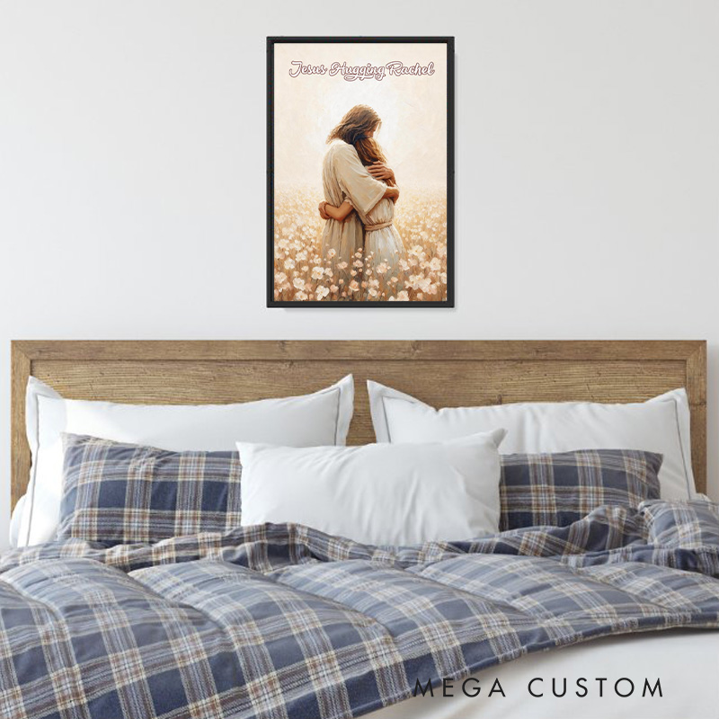 Personalized Love of Christ Jesus Hugging Girl with Name Frameless Poster with Name Wall Decor Home Decor Religious Gift Jesus Lover Gift for Girls