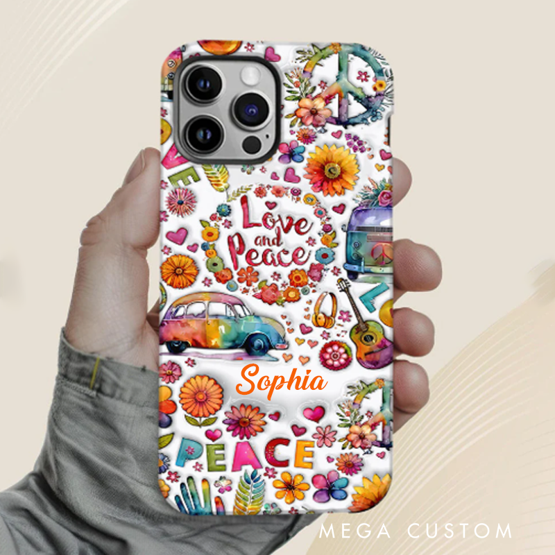 Personalized Name Hippie Accent Phone Case Custom Name Hippie Love and Pesce Theme Case