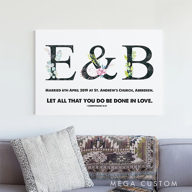 Personalized Let all that you do be Done in Love with Text Frameless Poster with Name Wedding Wall Decor Religious Gift for Couple