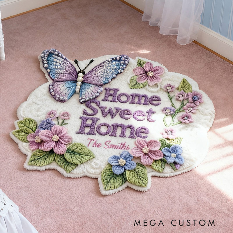 Personalized Home Sweet Home Rug Custom Butterfly Mat for Family Housewarming Gift