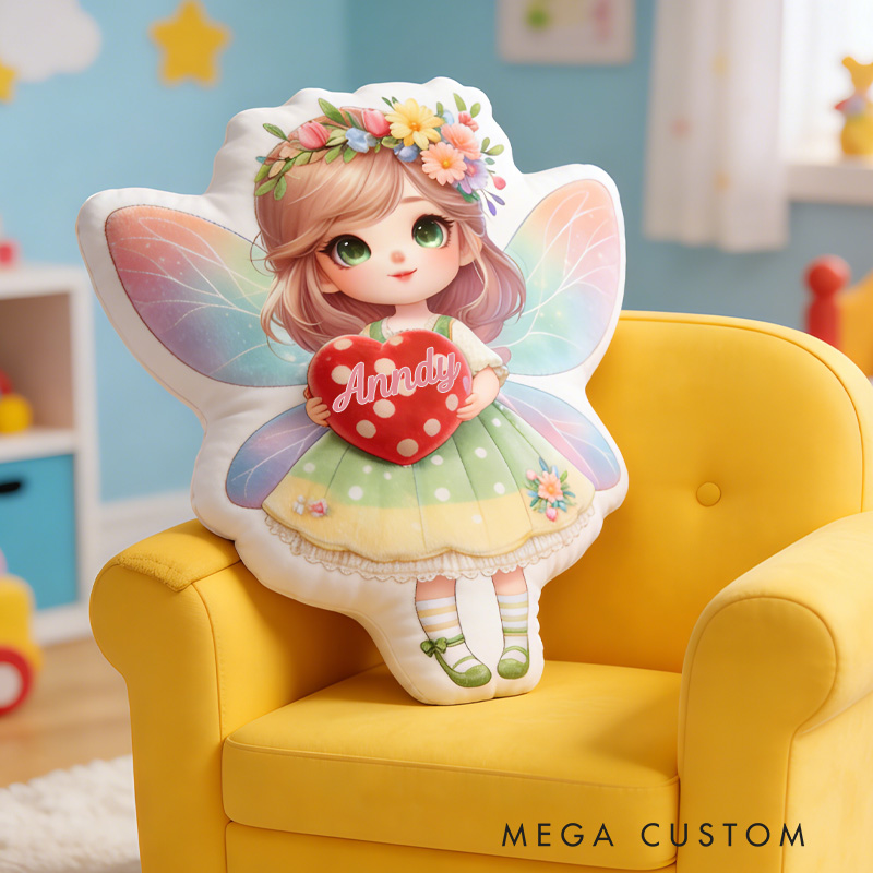 Personalized Fairy with Heart Throw Pillow Graphic 3D Print Fairy Pillow with Name for Girl Boy Kids Valentine's Day Gifts Loving Room Decor