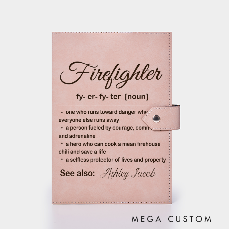 Personalized Vegan Leather Journal Custom Fire Department Gift Firewoman Gift Engraved Firefighter Notebook