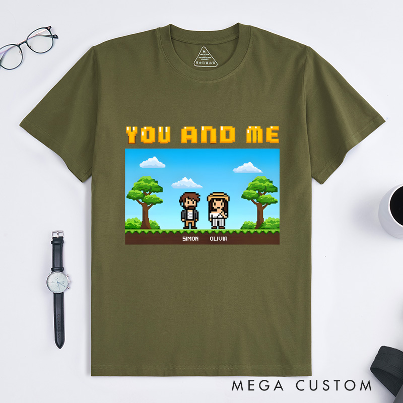 Personalized Custom Photo Pixel Art Couple T-Shirt Funny Gamer Coupie Shirt Geek Game Gift