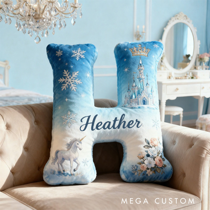 Personalized Graphic 3D Print Cartoon Ice Fairy Tale Alphabet Shaped Pillow for Cartoon Lovers Initial Pillow Christmas Gift for Kids