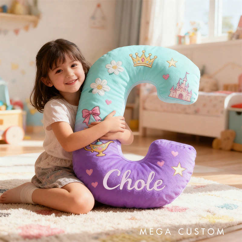 Personalized Graphic 3D Print Cartoon Little Wish Tale Alphabet Shaped Pillow for Cartoon Lovers Initial Pillow Christmas Gift for Kids