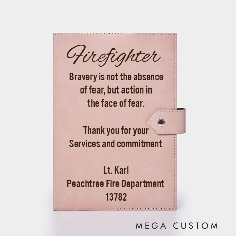 Personalized Firefighter Leather Journal Engraved Firefighter Notebook Custom Name Firefighter Notebook