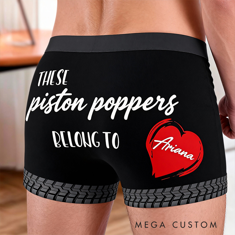 Personalized These Piston Poppers Belong To [Name] Boxer Briefs Custom Valentines Gift for Husband or Boyfriend Race Car Lovers