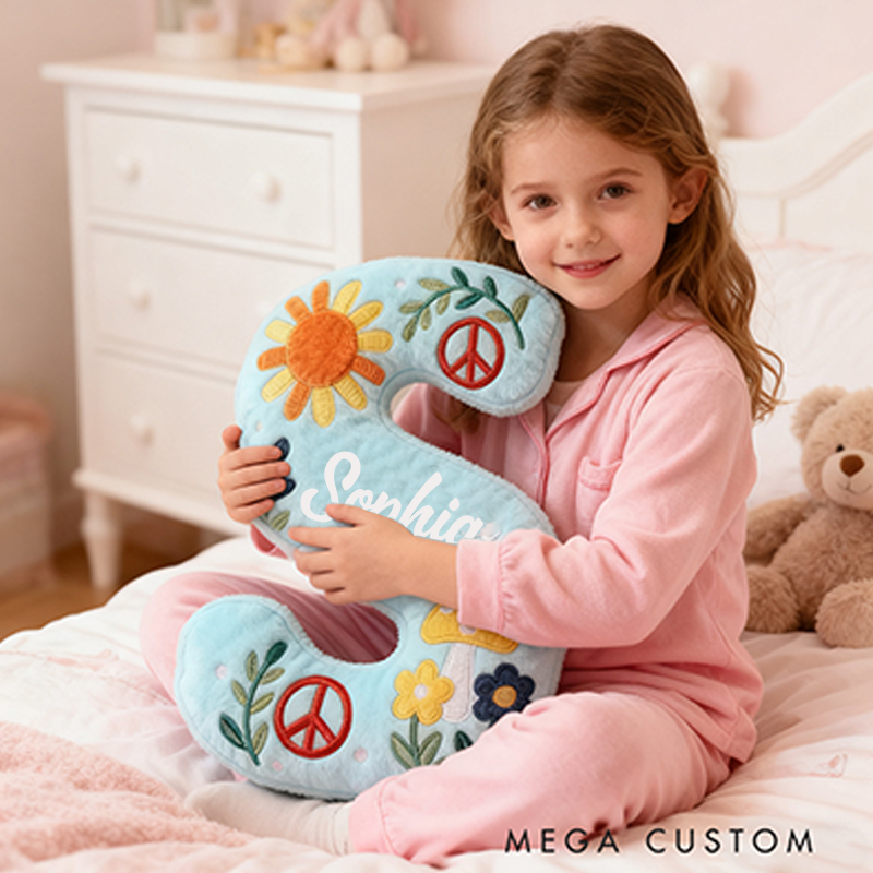 Personalized Colorful 26 Letters Cute Graphic 3D Print Christmas Gift Pillow Beautiful Hippie Letter Custom Hippie Pillow for Kids