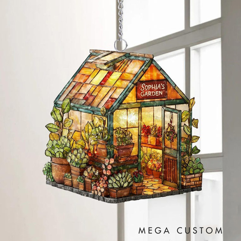 Personalized Greenhouse Faux Acrylic Suncatcher Plant Ornament Gift for Plantaholic Garden Lovers Gift