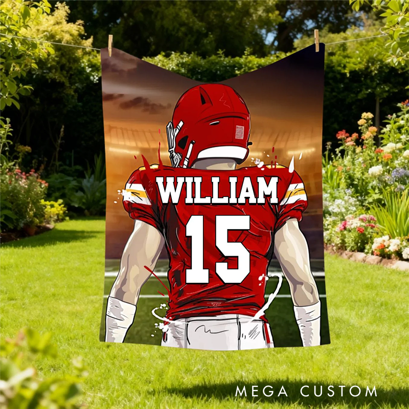 Personalized Football Player Blanket Custom Name & Number for Fans