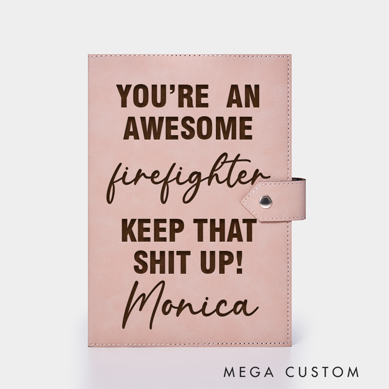Personalized Firefighter Leather Journal Engraved Firefighter Notebook Custom Name Firefighter Notebook