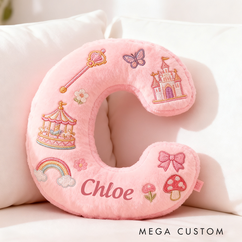 Personalized Fairytale Letter Christmas Gift Pillow and Whimsical Embroidery Graphic 3D Print Pillow for Kids