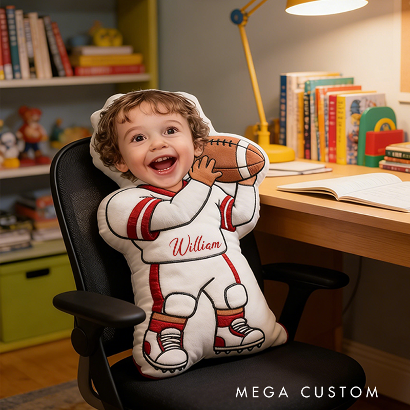 Personalized Football Player Photo Doll Pillow Custom Face Gift for Kids